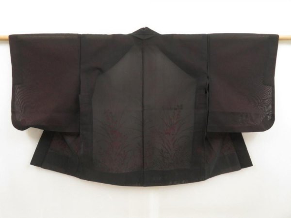 Photo1: 5626T03z270 Vintage Japanese Kimono Silk See through HAORI Flower Black (1)