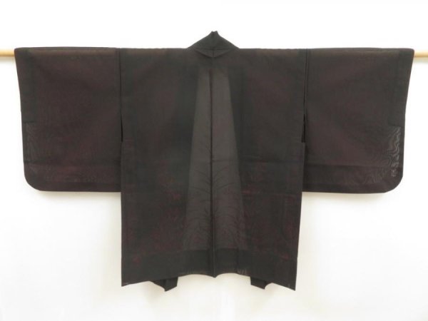 Photo5: 5626T03z270 Vintage Japanese Kimono Silk See through HAORI Flower Black (5)