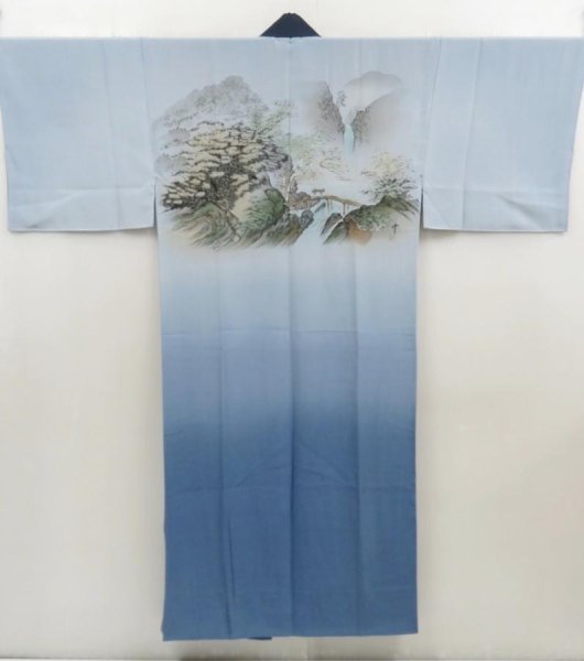 Photo1: 5626T04z550 Vintage Japanese Kimono Silk Men's JUBAN  Dull light blue (1)