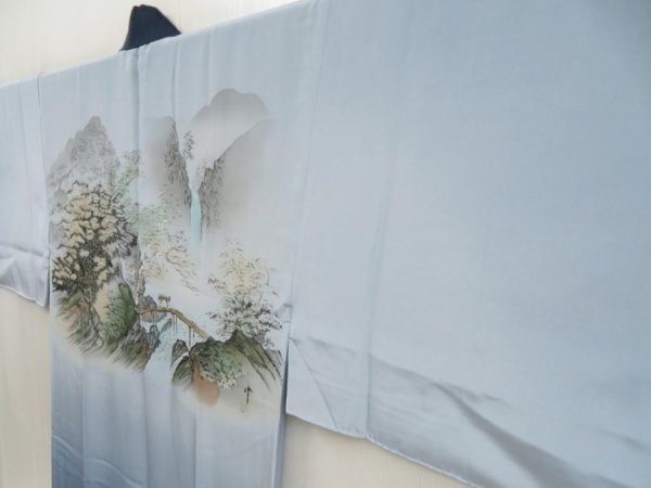 Photo2: 5626T04z550 Vintage Japanese Kimono Silk Men's JUBAN  Dull light blue (2)