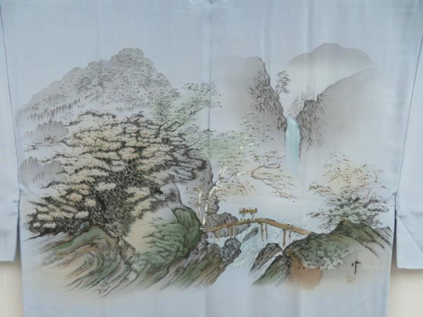 Photo3: 5626T04z550 Vintage Japanese Kimono Silk Men's JUBAN  Dull light blue (3)