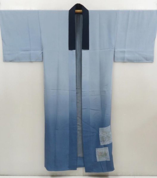 Photo6: 5626T04z550 Vintage Japanese Kimono Silk Men's JUBAN  Dull light blue (6)