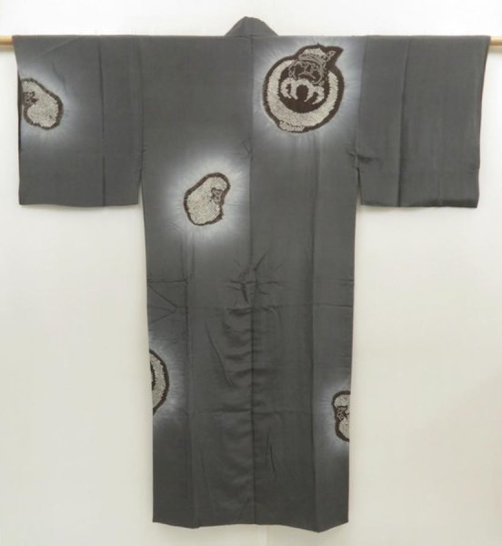 Photo1: 5626T05z410 Vintage Japanese Kimono Silk Men's JUBAN Daruma Dark gray (1)