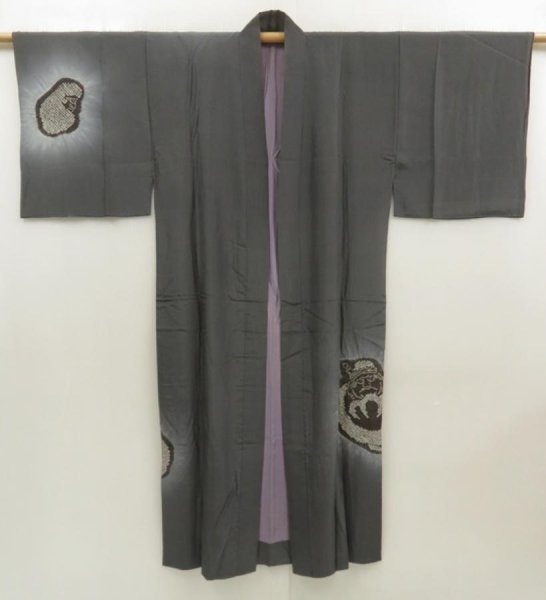 Photo5: 5626T05z410 Vintage Japanese Kimono Silk Men's JUBAN Daruma Dark gray (5)