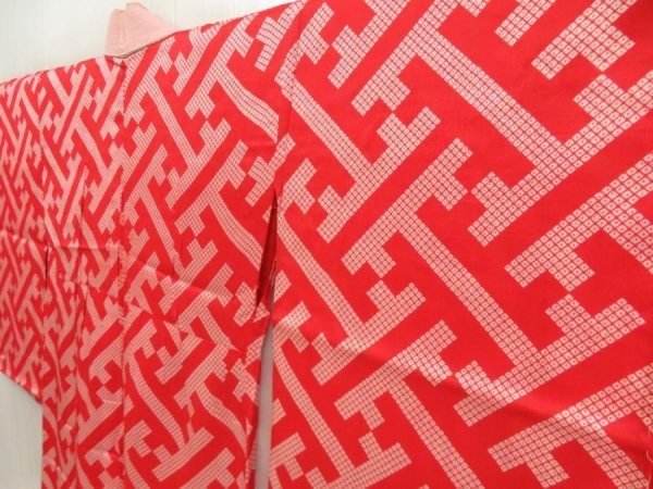Photo2: 5626T07z470 Antique Japanese Kimono Jinken-Synthetic JUBAN Red (2)