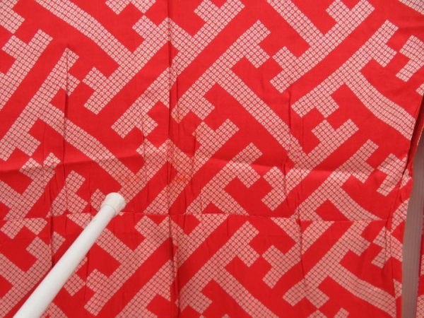 Photo5: 5626T07z470 Antique Japanese Kimono Jinken-Synthetic JUBAN Red (5)