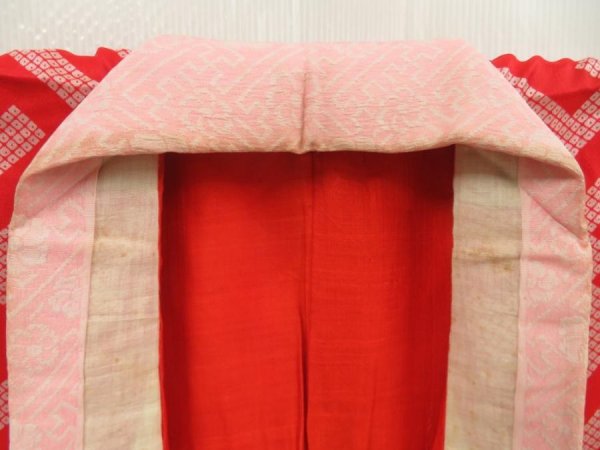 Photo6: 5626T07z470 Antique Japanese Kimono Jinken-Synthetic JUBAN Red (6)