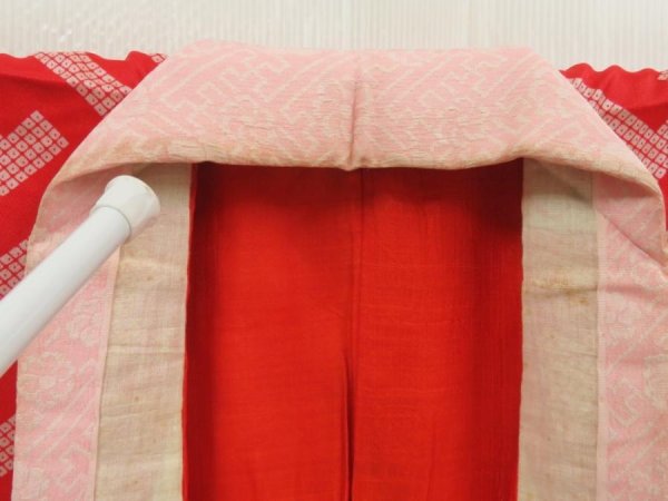 Photo7: 5626T07z470 Antique Japanese Kimono Jinken-Synthetic JUBAN Red (7)