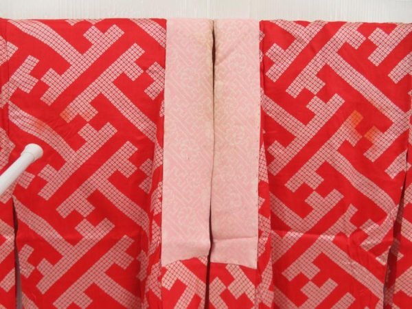 Photo8: 5626T07z470 Antique Japanese Kimono Jinken-Synthetic JUBAN Red (8)