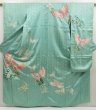 Photo1: 5626T11z1010 Vintage Japanese Kimono Silk FURISODE Butterfly Mint green (1)