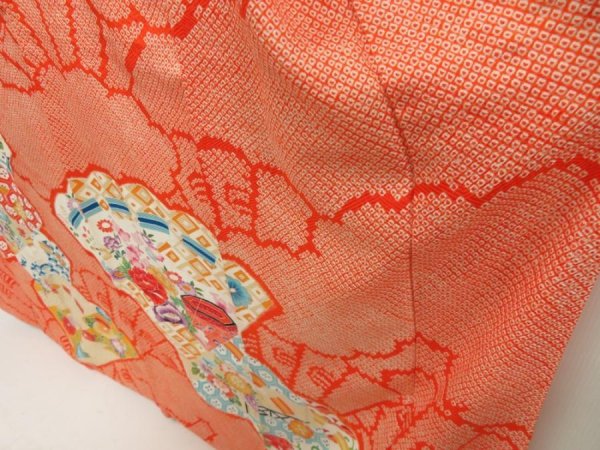 Photo4: 5626T13z1020 Vintage Japanese Kimono Silk SHIBORI FURISODE Orangered (4)