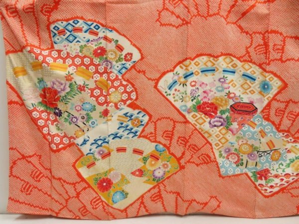 Photo5: 5626T13z1020 Vintage Japanese Kimono Silk SHIBORI FURISODE Orangered (5)