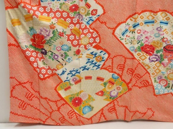 Photo6: 5626T13z1020 Vintage Japanese Kimono Silk SHIBORI FURISODE Orangered (6)