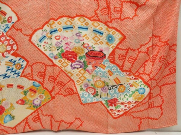Photo7: 5626T13z1020 Vintage Japanese Kimono Silk SHIBORI FURISODE Orangered (7)