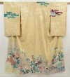 Photo1: 5702T01z760 Antique Japanese Kimono Silk TSUKESAGE Flowers Straw (1)
