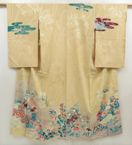 Photo1: 5702T01z760 Antique Japanese Kimono Silk TSUKESAGE Flowers Straw (1)