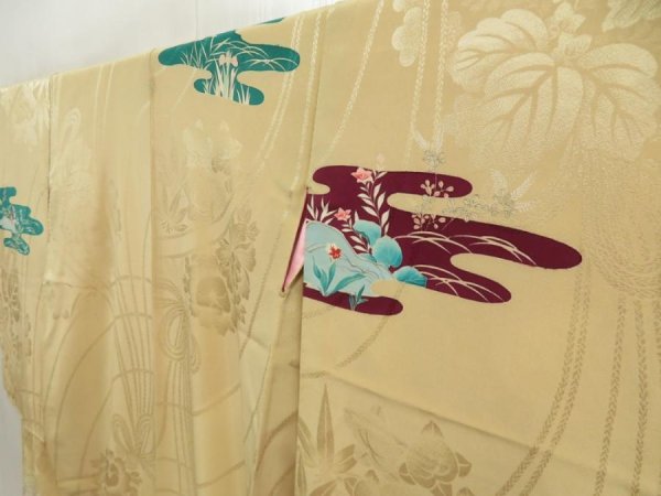 Photo2: 5702T01z760 Antique Japanese Kimono Silk TSUKESAGE Flowers Straw (2)