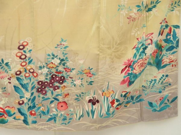 Photo7: 5702T01z760 Antique Japanese Kimono Silk TSUKESAGE Flowers Straw (7)