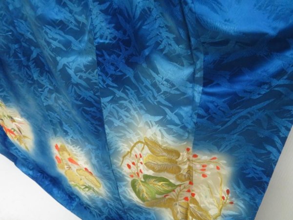 Photo4: 5702T02z1070 Vintage Japanese Kimono Silk FURISODE Chrysanthemum Dark blue (4)