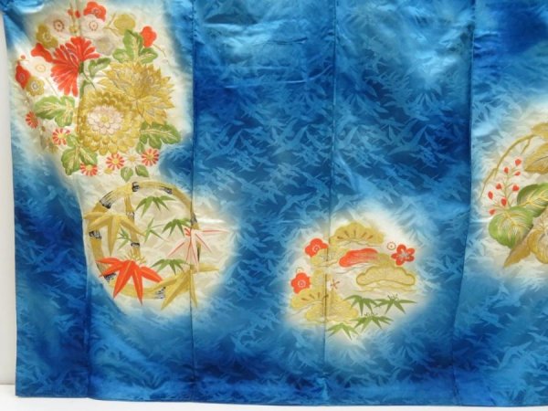 Photo5: 5702T02z1070 Vintage Japanese Kimono Silk FURISODE Chrysanthemum Dark blue (5)