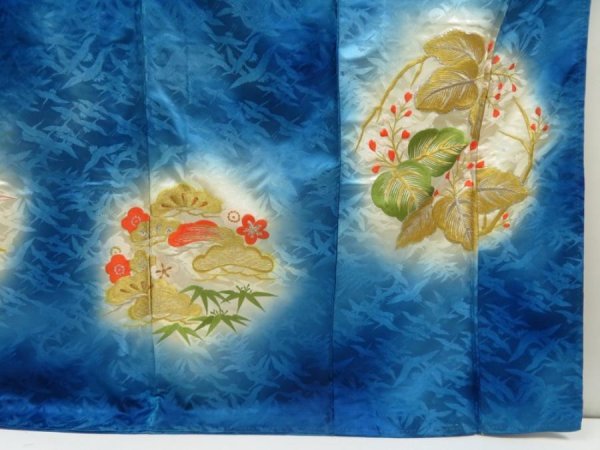 Photo7: 5702T02z1070 Vintage Japanese Kimono Silk FURISODE Chrysanthemum Dark blue (7)