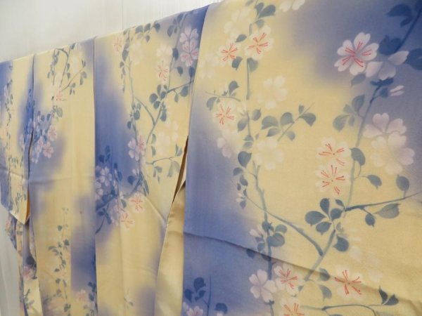 Photo2: 5702T03z540 Vintage Japanese Kimono Silk KOMON Flower Light cream (2)