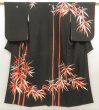 Photo1: 5702T06z1020 Vintage Japanese Kimono Silk TSUKESAGE Bamboo grass Black (1)