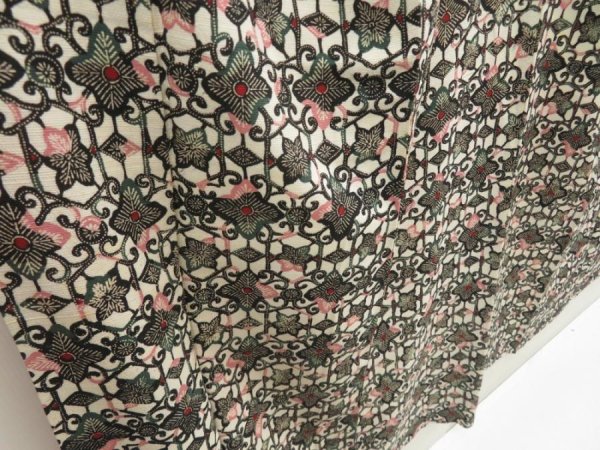 Photo3: 5702T07z760 Vintage Japanese Kimono Silk KOMON Leaves Off-white (3)