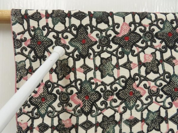 Photo7: 5702T07z760 Vintage Japanese Kimono Silk KOMON Leaves Off-white (7)