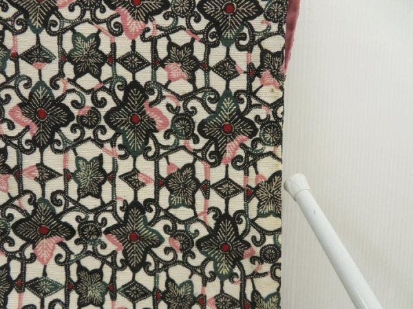 Photo8: 5702T07z760 Vintage Japanese Kimono Silk KOMON Leaves Off-white (8)