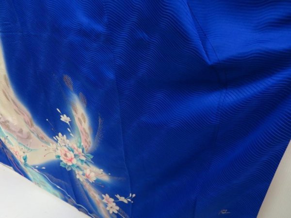 Photo4: 5702T08z1100 Vintage Japanese Kimono Silk FURISODE Feather Oriental blue (4)