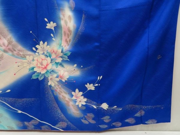 Photo7: 5702T08z1100 Vintage Japanese Kimono Silk FURISODE Feather Oriental blue (7)