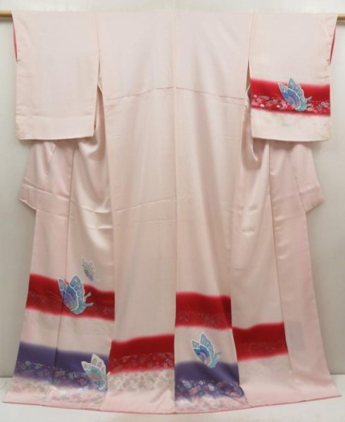 Photo1: 5702T09z930 Vintage Japanese Kimono Silk HIKIZURI MAIKO Butterfly (1)