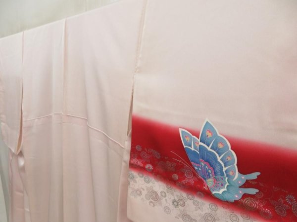 Photo2: 5702T09z930 Vintage Japanese Kimono Silk HIKIZURI MAIKO Butterfly (2)