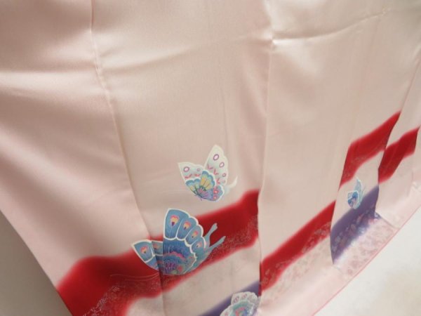Photo3: 5702T09z930 Vintage Japanese Kimono Silk HIKIZURI MAIKO Butterfly (3)