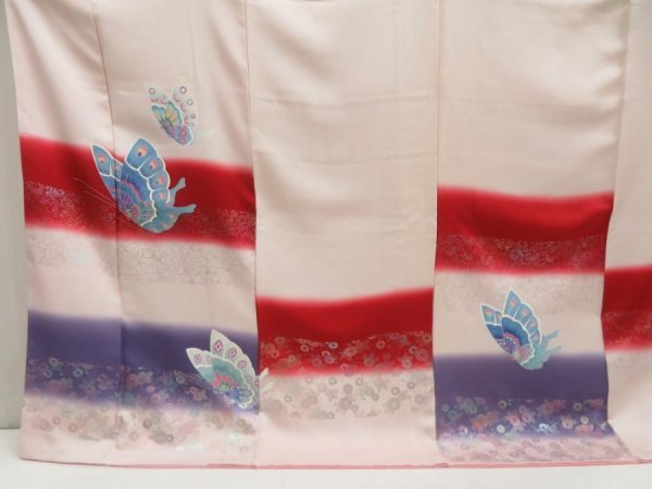 Photo5: 5702T09z930 Vintage Japanese Kimono Silk HIKIZURI MAIKO Butterfly (5)