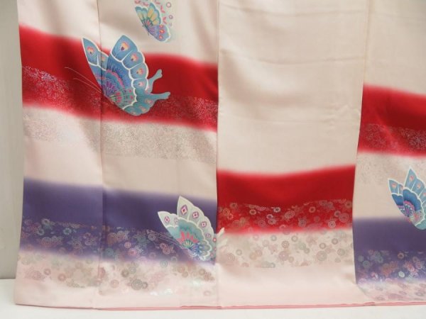 Photo6: 5702T09z930 Vintage Japanese Kimono Silk HIKIZURI MAIKO Butterfly (6)