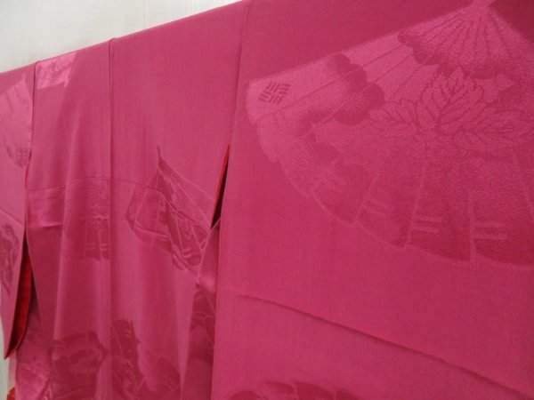 Photo2: 5702T10z570 Antique Japanese Kimono Silk IROTOMESODE Folding fan Dark pink (2)