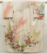 Photo1: 5702T11z870 Vintage Japanese Kimono Silk TSUKESAGE Chrysanthemum Sand beige (1)