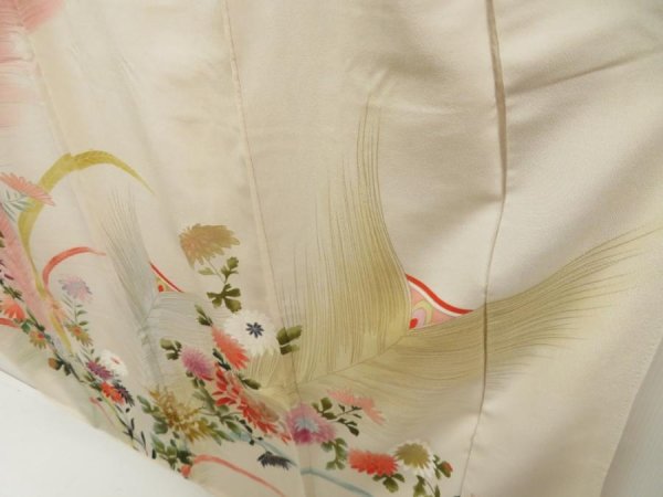 Photo4: 5702T11z870 Vintage Japanese Kimono Silk TSUKESAGE Chrysanthemum Sand beige (4)
