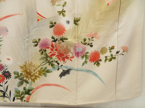 Photo7: 5702T11z870 Vintage Japanese Kimono Silk TSUKESAGE Chrysanthemum Sand beige (7)