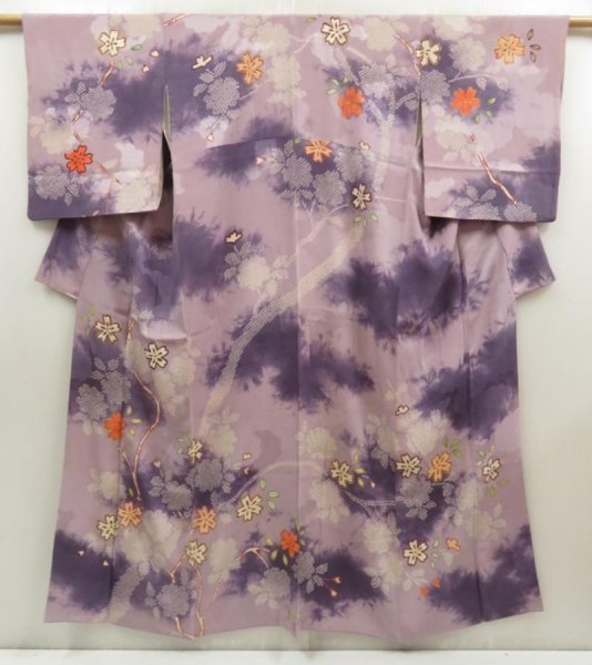 Photo1: 5702T12z760 Vintage Japanese Kimono Silk HOUMONGI Flower Light lavender (1)