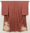 Photo1: 5702T13z650 Antique Japanese Kimono Silk IROTOMESODE Flowers Brown (1)