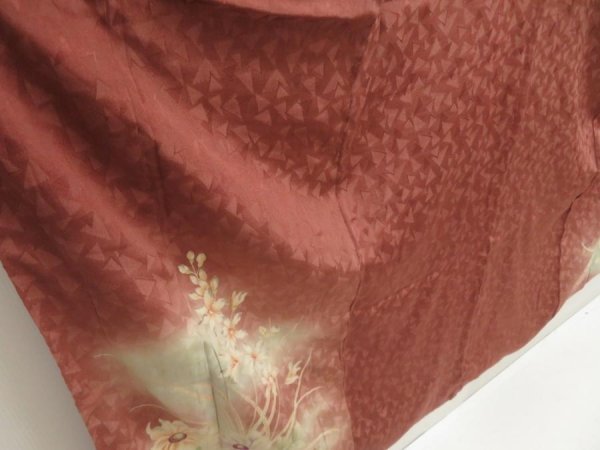 Photo3: 5702T13z650 Antique Japanese Kimono Silk IROTOMESODE Flowers Brown (3)