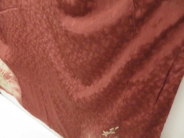 Photo4: 5702T13z650 Antique Japanese Kimono Silk IROTOMESODE Flowers Brown (4)