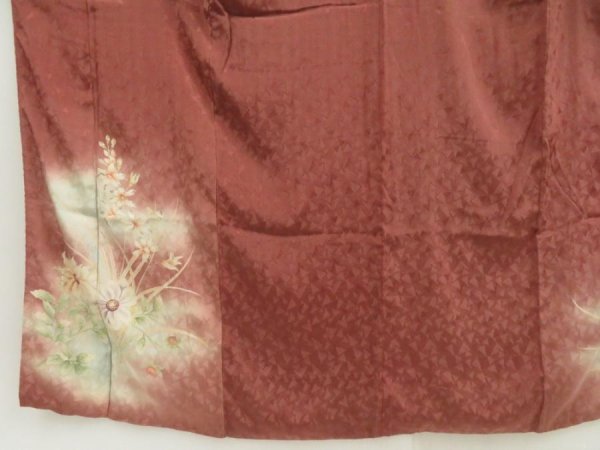 Photo5: 5702T13z650 Antique Japanese Kimono Silk IROTOMESODE Flowers Brown (5)
