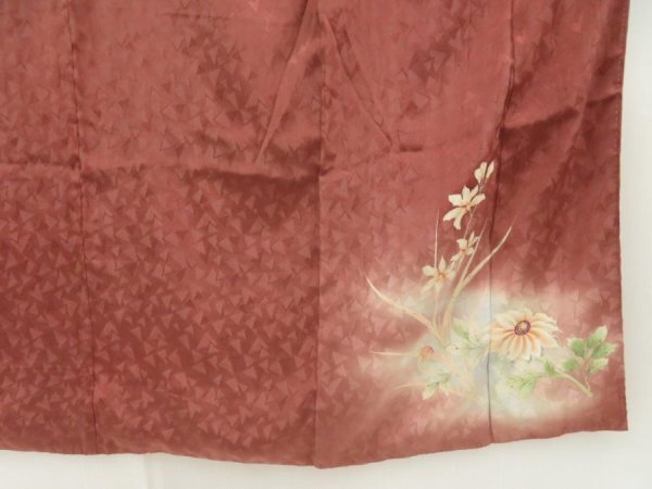 Photo7: 5702T13z650 Antique Japanese Kimono Silk IROTOMESODE Flowers Brown (7)