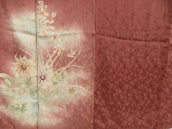 Photo8: 5702T13z650 Antique Japanese Kimono Silk IROTOMESODE Flowers Brown (8)
