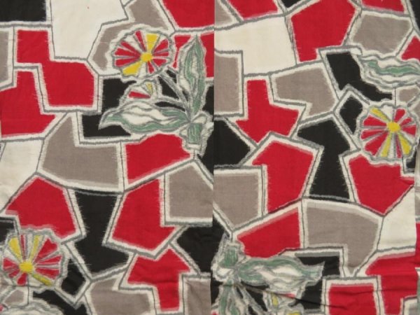 Photo3: 5703T01z510 Vintage Japanese Kimono Silk HAORI Flower Dark red (3)