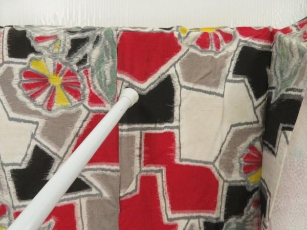 Photo6: 5703T01z510 Vintage Japanese Kimono Silk HAORI Flower Dark red (6)